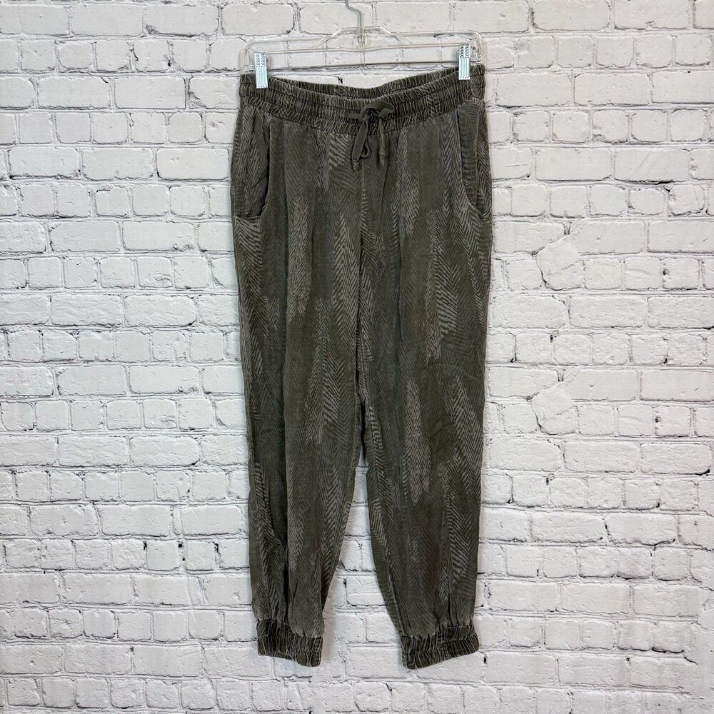 Bella Dahl Olive Green Abstract Patterned Jogger Pants Women Size S Cuffed Ankle